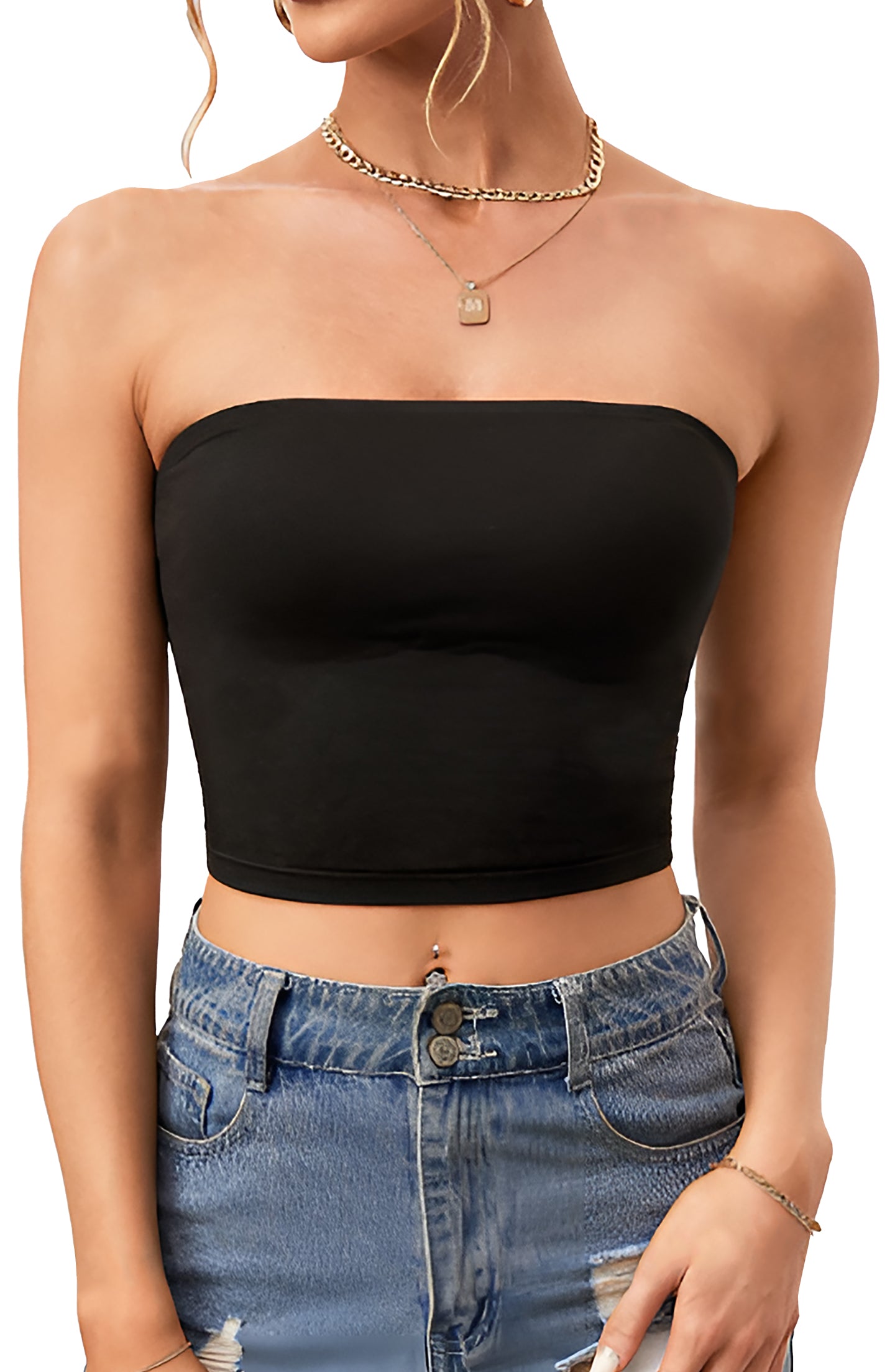 Fitted Crop Tube Top Basic Strapless